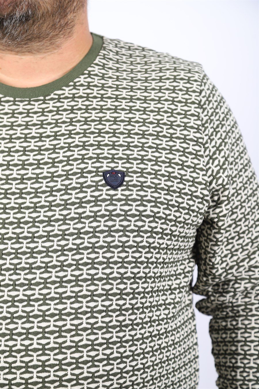 Кружно деколте блуза со зелен дезен предна страна 3xl 4xl 6xl 6xl 7xl 8xl