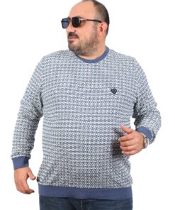 Кружно деколте блуза со син дезен предна страна 3xl 4xl 6xl 6xl 7xl 8xl