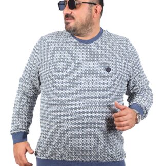 Кружно деколте блуза со син дезен предна страна 3xl 4xl 6xl 6xl 7xl 8xl