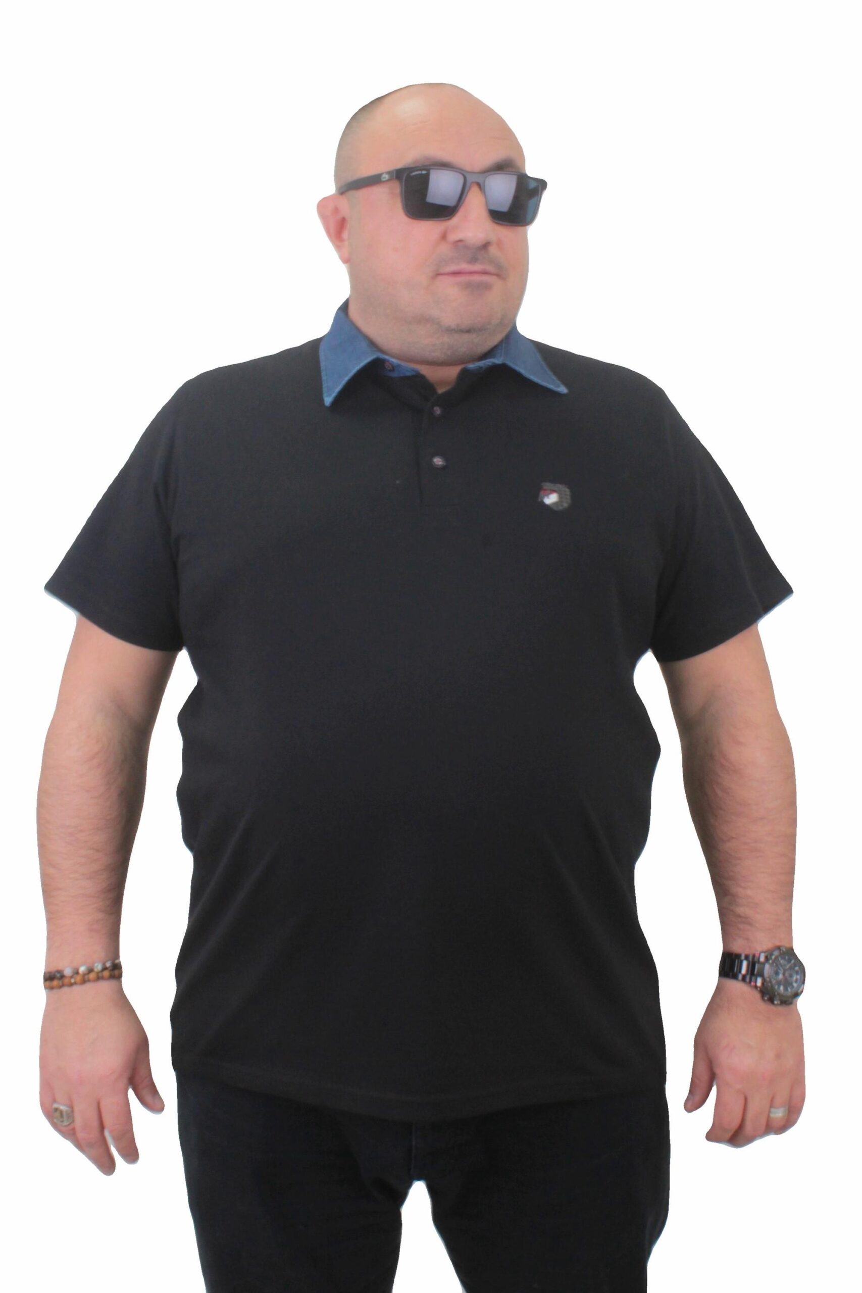 Поло маица црна деним јака