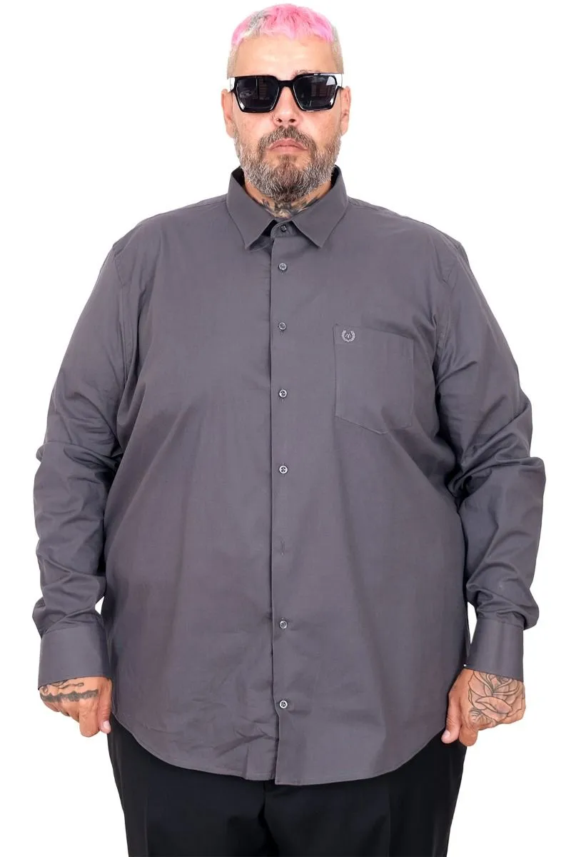 Голема еднобојна сива кошула 3XL 4XL 5XL 6XL 7XL предна страна