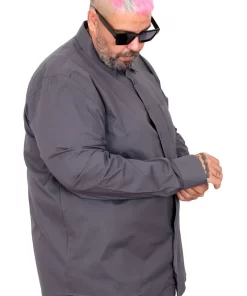 Голема еднобојна сива кошула 3XL 4XL 5XL 6XL 7XL предна страна ракав