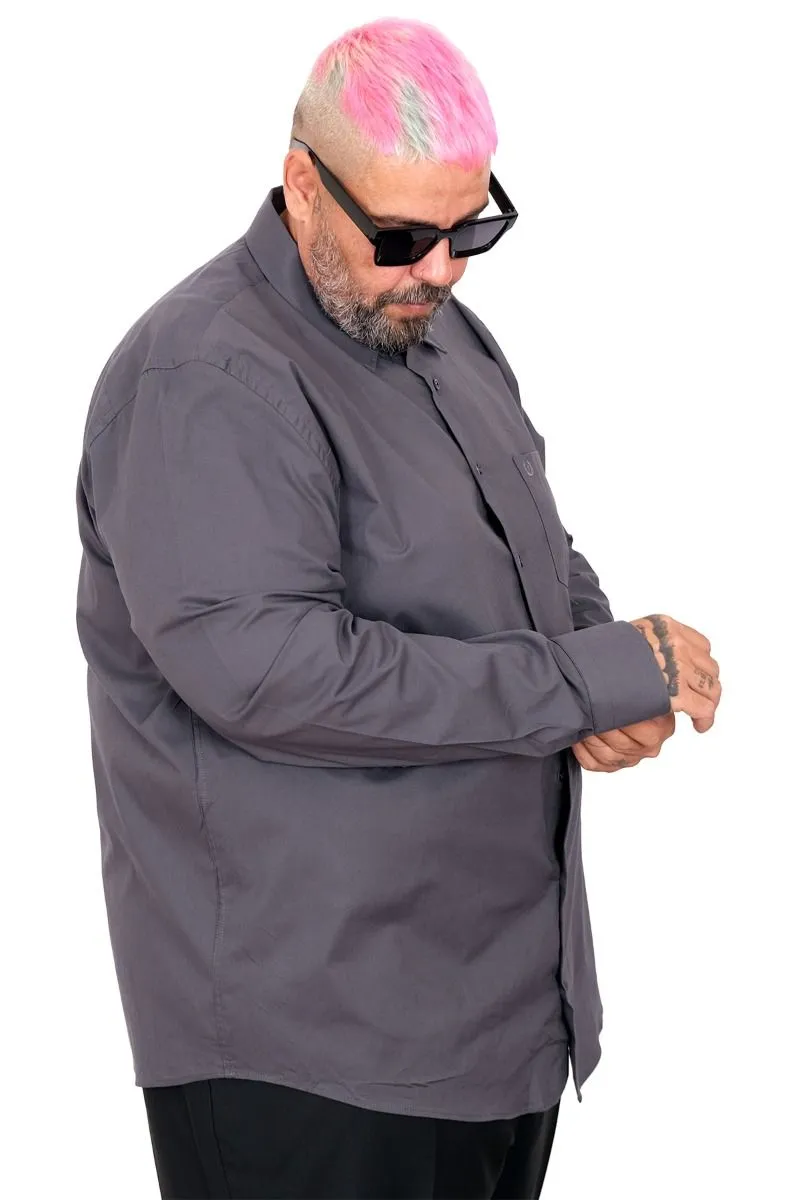 Голема еднобојна сива кошула 3XL 4XL 5XL 6XL 7XL предна страна ракав