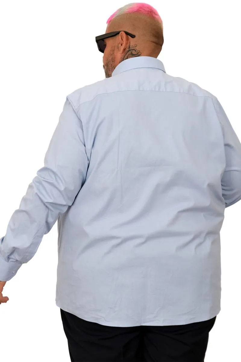 Голема еднобојна светло сина кошула 3XL 4XL 5XL 6XL 7XL задна страна