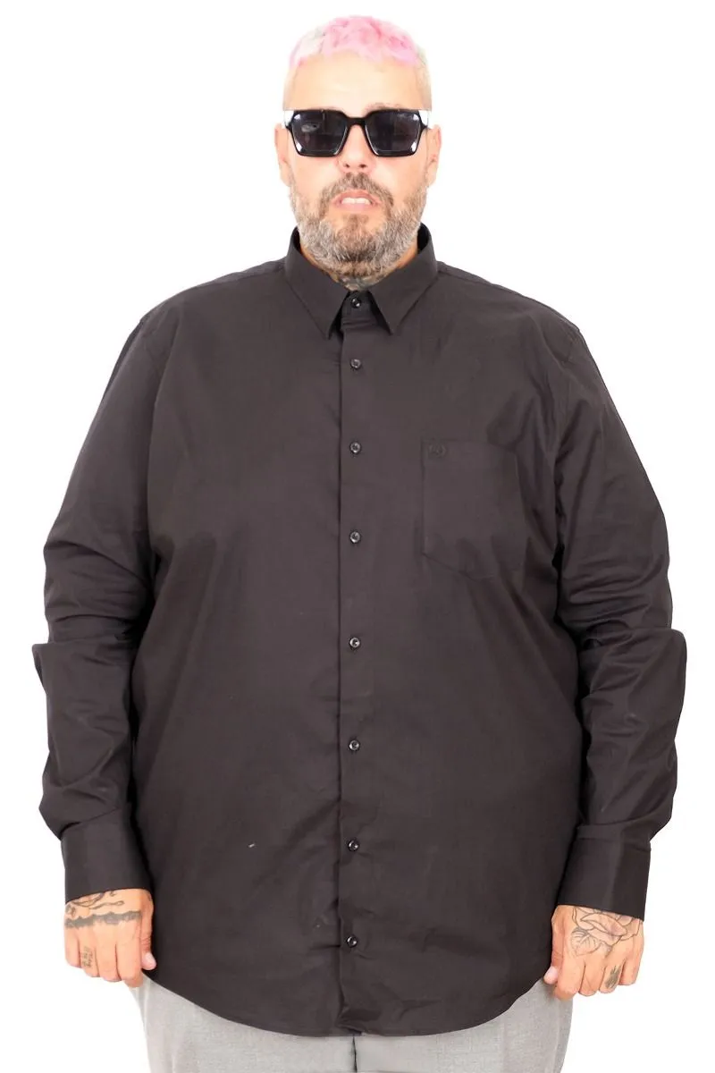 Голема еднобојна црна кошула 3XL 4XL 5XL 6XL 7XL предна страна