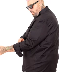 Голема еднобојна црна кошула 3XL 4XL 5XL 6XL 7XL предна страна ракав