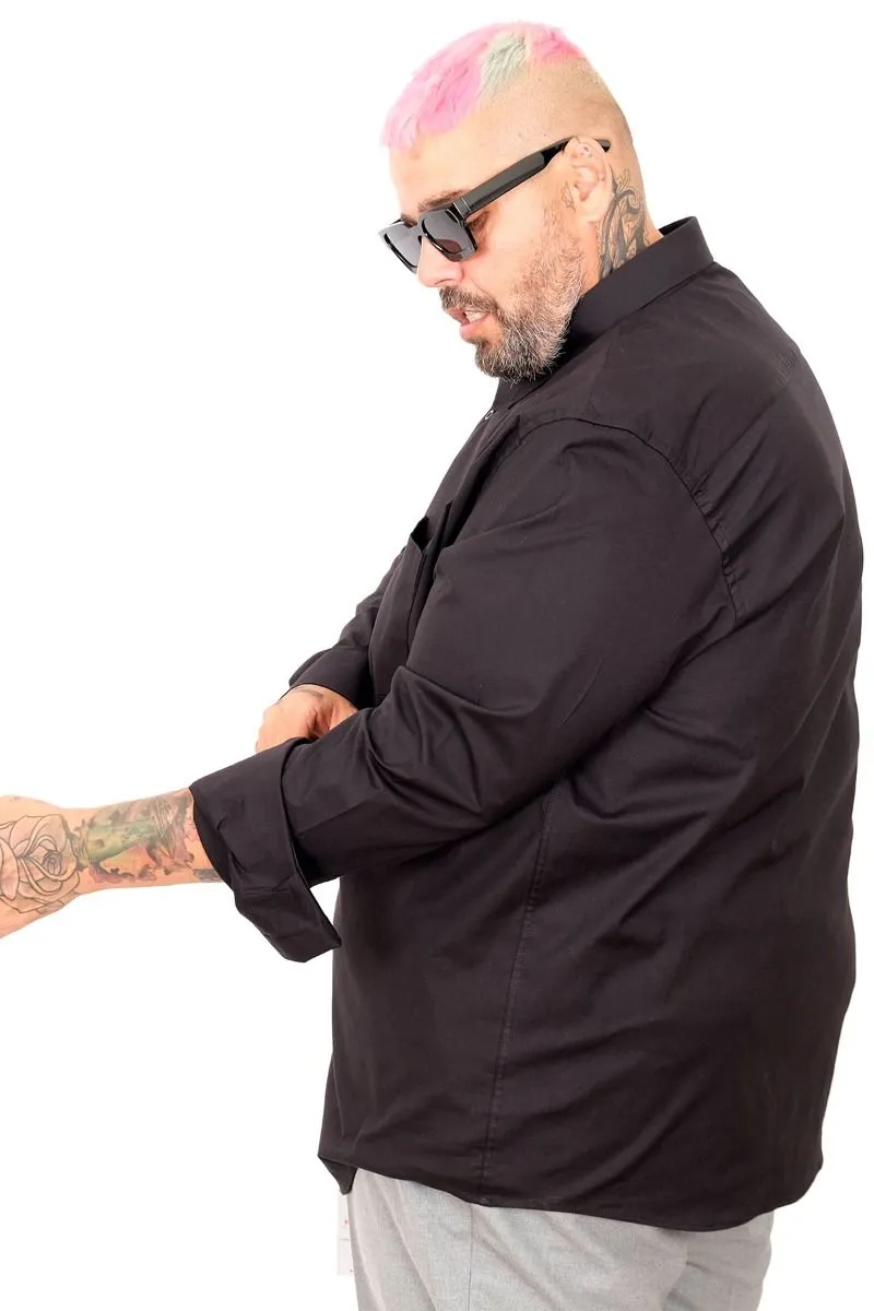 Голема еднобојна црна кошула 3XL 4XL 5XL 6XL 7XL предна страна ракав