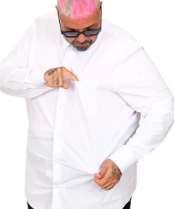 Голема еднобојна бела кошула 3XL 4XL 5XL 6XL 7XL предна затегнато