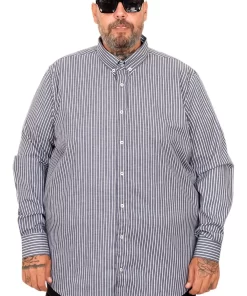 голема машка кошула сатенска со линии сива 3XL 4XL 5XL 6XL 7XL предна страна