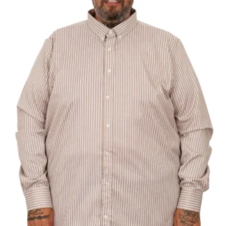 голема машка кошула сатенска со линии кафеава 3XL 4XL 5XL 6XL 7XL предна страна