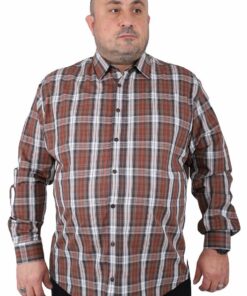 голема карирарна кафеава кошула во големини од 3XL 4XL 5XL 6XL 7XL 8XL 9XL предна страна