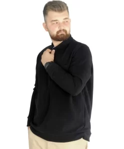 Црна голема поло блуза релјефен плетен матријал во големини од 8XL 9XL 10XL предна страна