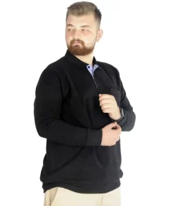 Црна голема поло блуза релјефен плетен матријал во големини од 8XL 9XL 10XL предна страна истегнато