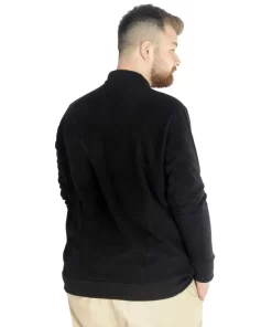 Црна голема поло блуза релјефен плетен матријал во големини од 8XL 9XL 10XL предна страна зголемена ткаенина