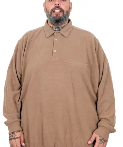 Млечнокаефеава голема поло блуза релјефен плетен матријал во големини од 8XL 9XL 10XL предна страна