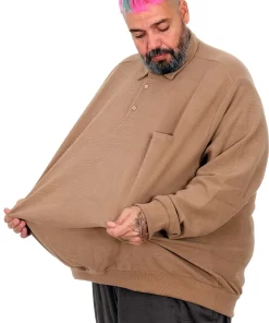 Млечнокаефеава голема поло блуза релјефен плетен матријал во големини од 8XL 9XL 10XL предна страна истегнато