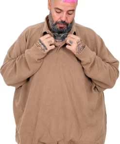 Млечнокаефеава голема поло блуза релјефен плетен матријал во големини од 8XL 9XL 10XL предна страна петличиња