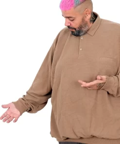 Млечнокаефеава голема поло блуза релјефен плетен матријал во големини од 8XL 9XL 10XL предна страна странично