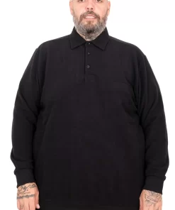 Црна голема поло блуза релјефен плетен матријал во големини од 8XL 9XL 10XL предна страна