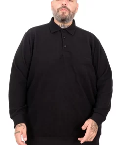 Црна голема поло блуза релјефен плетен матријал во големини од 8XL 9XL 10XL предна страна петличиња