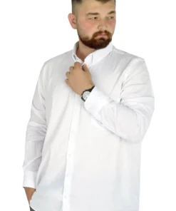 Голема бела машка кошула  3XL - 10XL памук, ликра