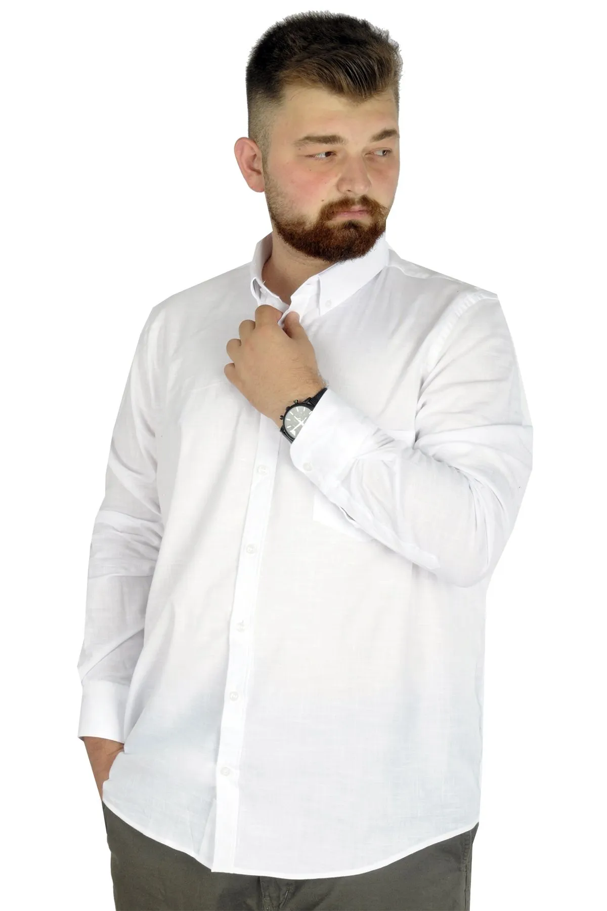 Голема бела машка кошула 3XL - 10XL памук, ликра