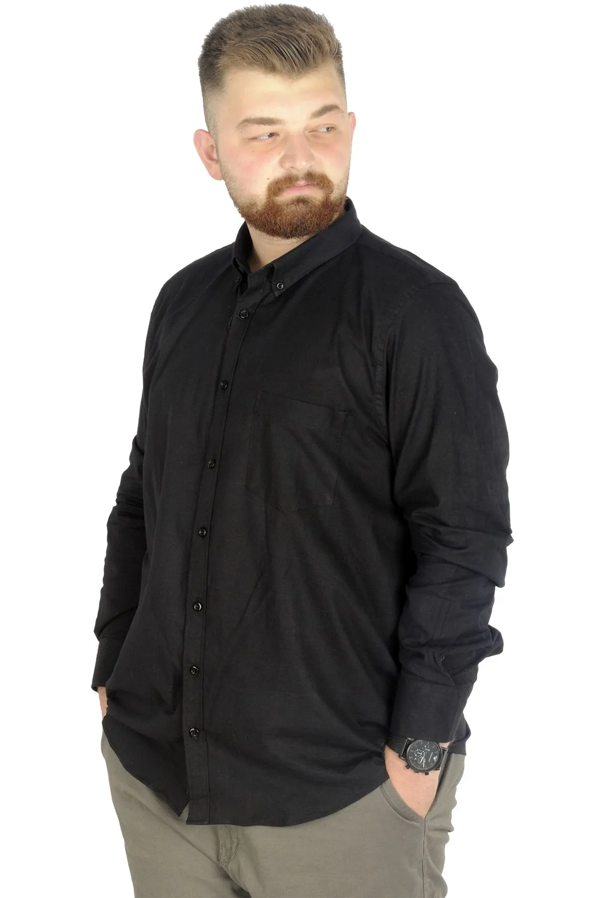 Голема црна машка кошула 3XL - 10XL памук, ликра - Image 3