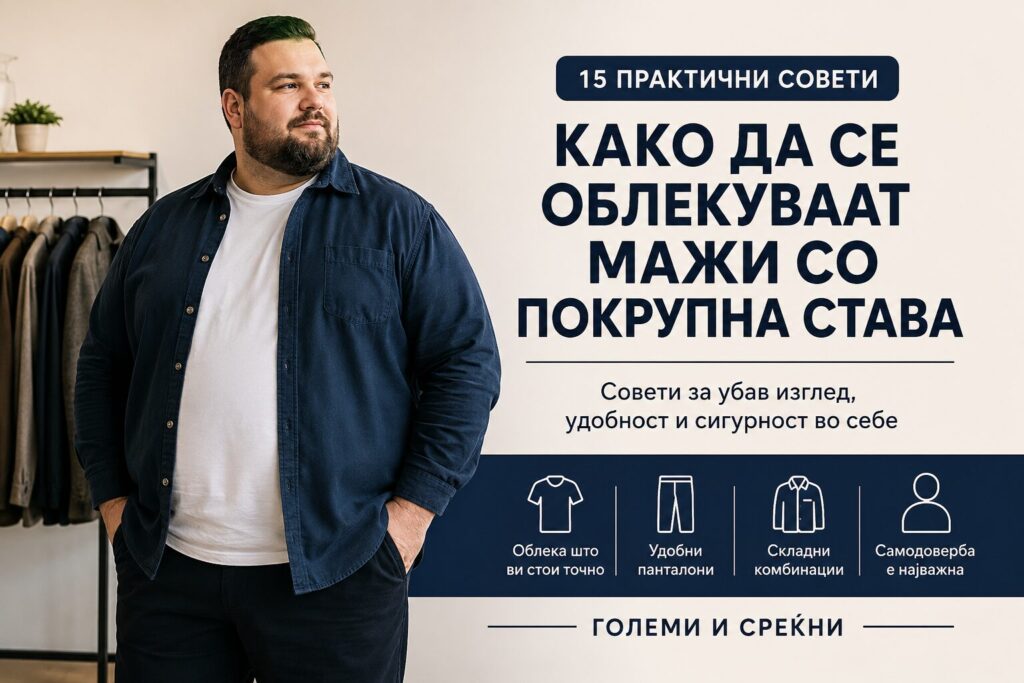 како да се облеквуаат мажи со големи броеви на облека